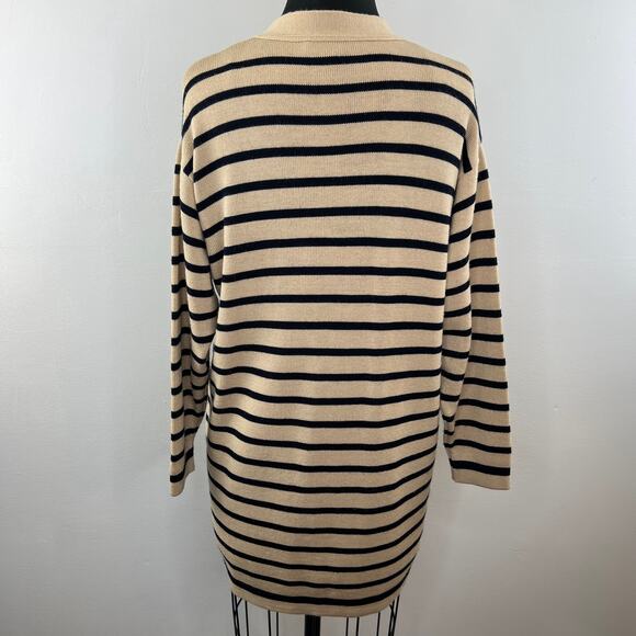 Rodier France Tan Black Stripe Long Sleeve Open Front Woven Cardigan Sweater - Picture 6 of 7